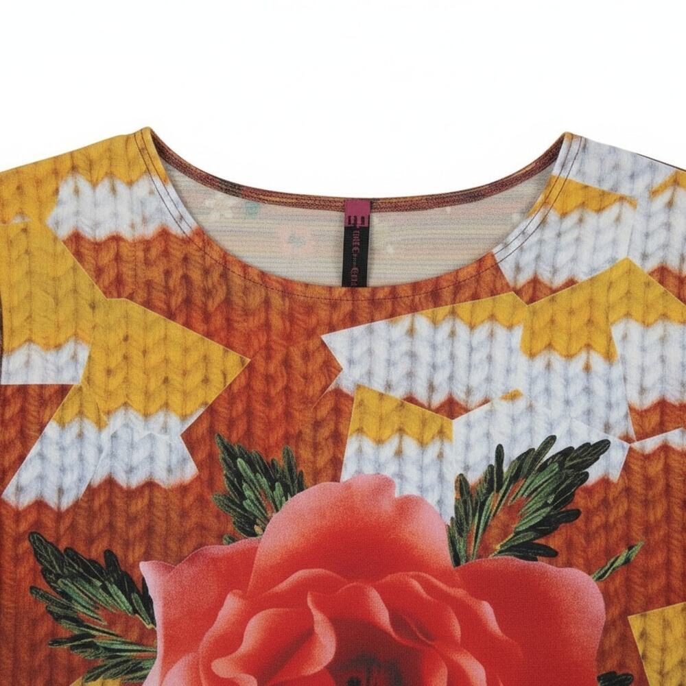NU CONSTRUCTION FLORAL MOTIF TOP 3/4 SLEEVE ART TO WEAR BLOUSE WOMENS XS SMALL - Picture 3 of 8